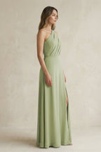 Robe demoiselle d’honneur moss green longue asymétrique sans manches avec fente - Harana