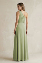Robe demoiselle d’honneur moss green longue asymétrique sans manches avec fente - Harana