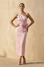 Robe midi rose avec nœud - Harana