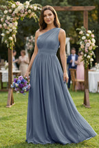 Robe demoiselle d’honneur neptune longue asymétrique sans manches plissée - Harana