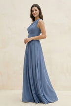 Robe demoiselle d’honneur neptune longue asymétrique sans manches plissée - Harana