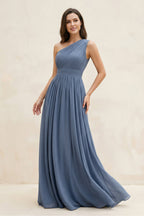 Robe demoiselle d’honneur neptune longue asymétrique sans manches plissée - Harana