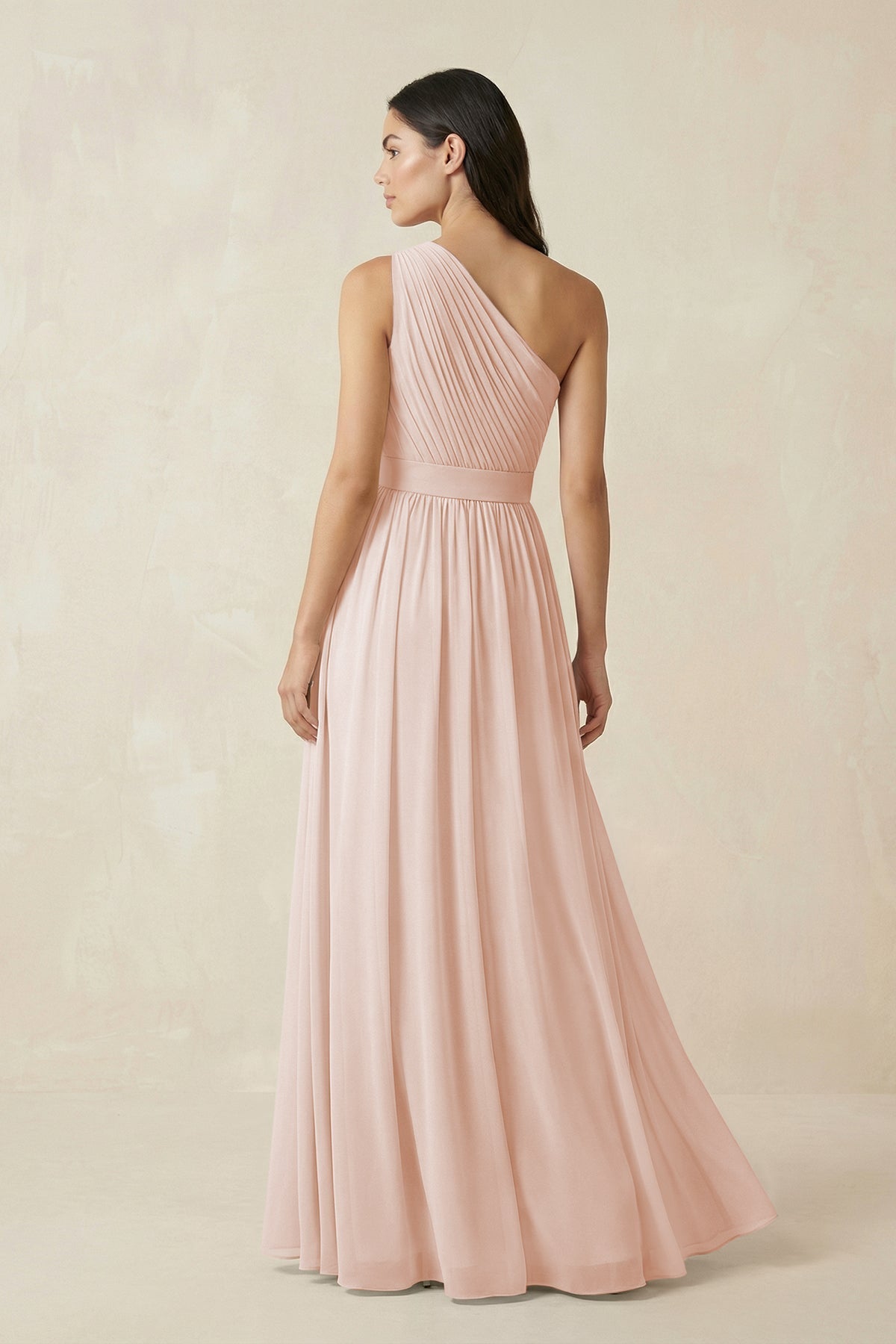 Robe demoiselle d’honneur pale blush longue asymétrique sans manches plissée - Harana