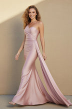 Robe longue rose plissée avec traîne - Harana