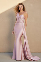 Robe longue rose plissée avec traîne - Harana