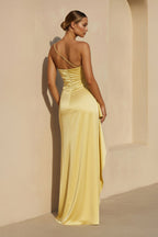 Robe longue jaune avec fente effet drapé - Harana