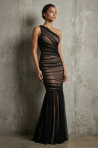 Robe longue noir coupe sirène effet drapé - Harana