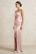 Robe demoiselle d’honneur english rose longue asymétrique sans manches froncée - Harana