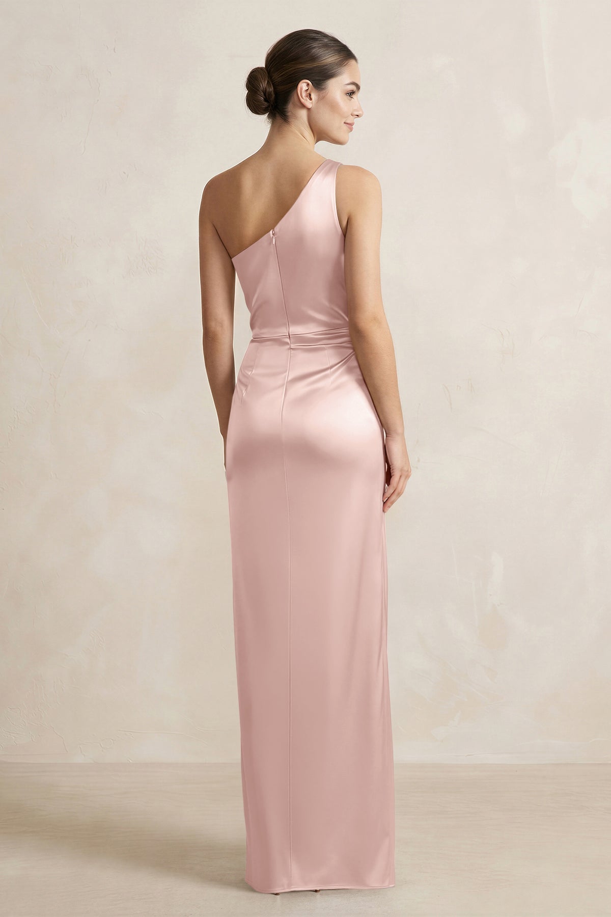 Robe demoiselle d’honneur english rose longue asymétrique sans manches froncée - Harana