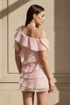 Robe courte rose à volants - Harana