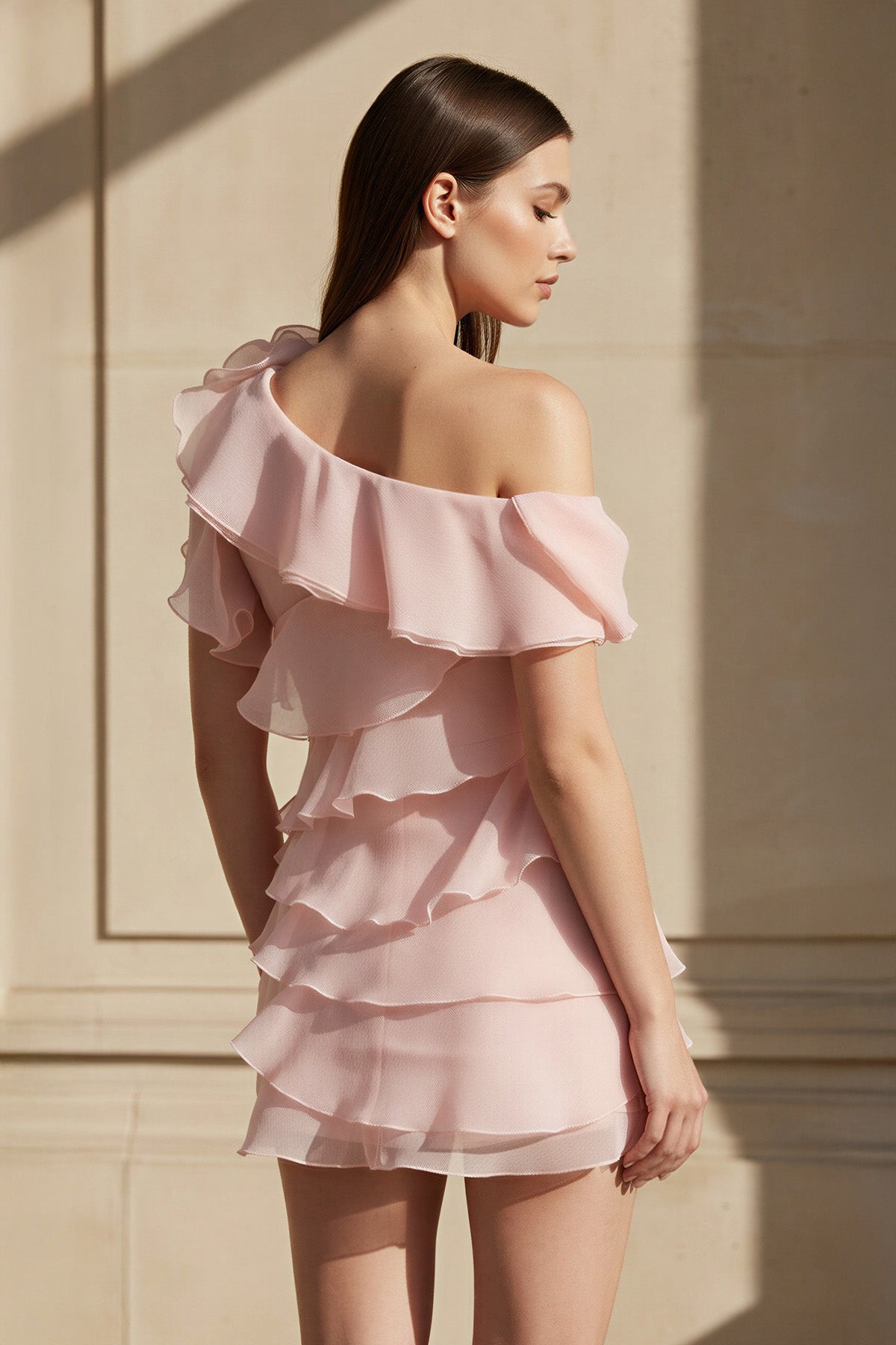 Robe courte rose à volants - Harana