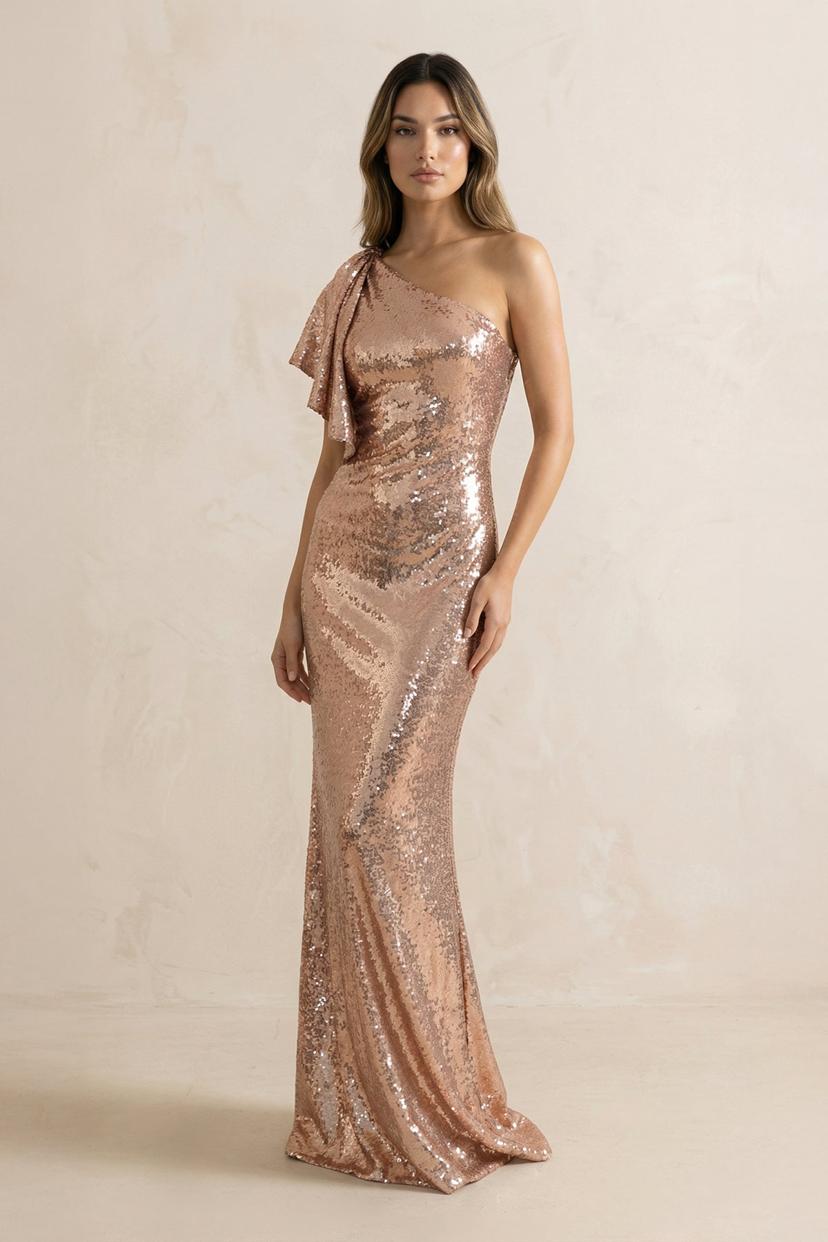 Robe longue rose gold pailletée - Harana