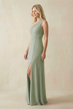 Robe demoiselle d’honneur dove gray longue asymétrique sans manches avec fente - Harana