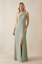 Robe demoiselle d’honneur dove gray longue asymétrique sans manches avec fente - Harana