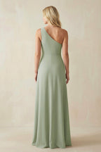 Robe demoiselle d’honneur dove gray longue asymétrique sans manches avec fente - Harana