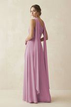 Robe demoiselle d’honneur vintage mauve longue asymétrique sans manches effet drapé - Harana