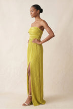 Robe jaune longue en mousseline coupe fourreau à une épaule - Harana