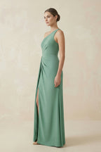 Robe demoiselle d’honneur vert menthe longue asymétrique sans manches avec fente - Harana