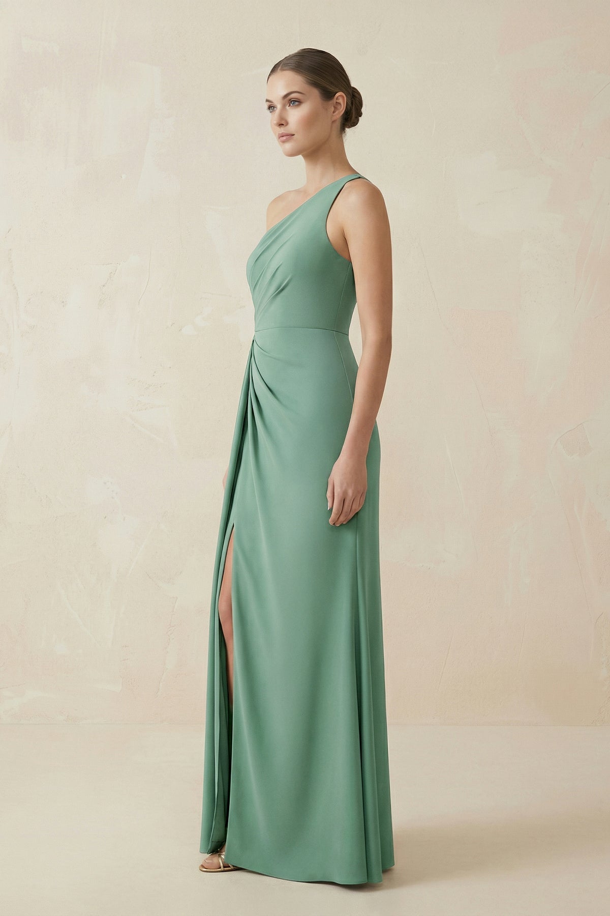Robe demoiselle d’honneur vert menthe longue asymétrique sans manches avec fente - Harana