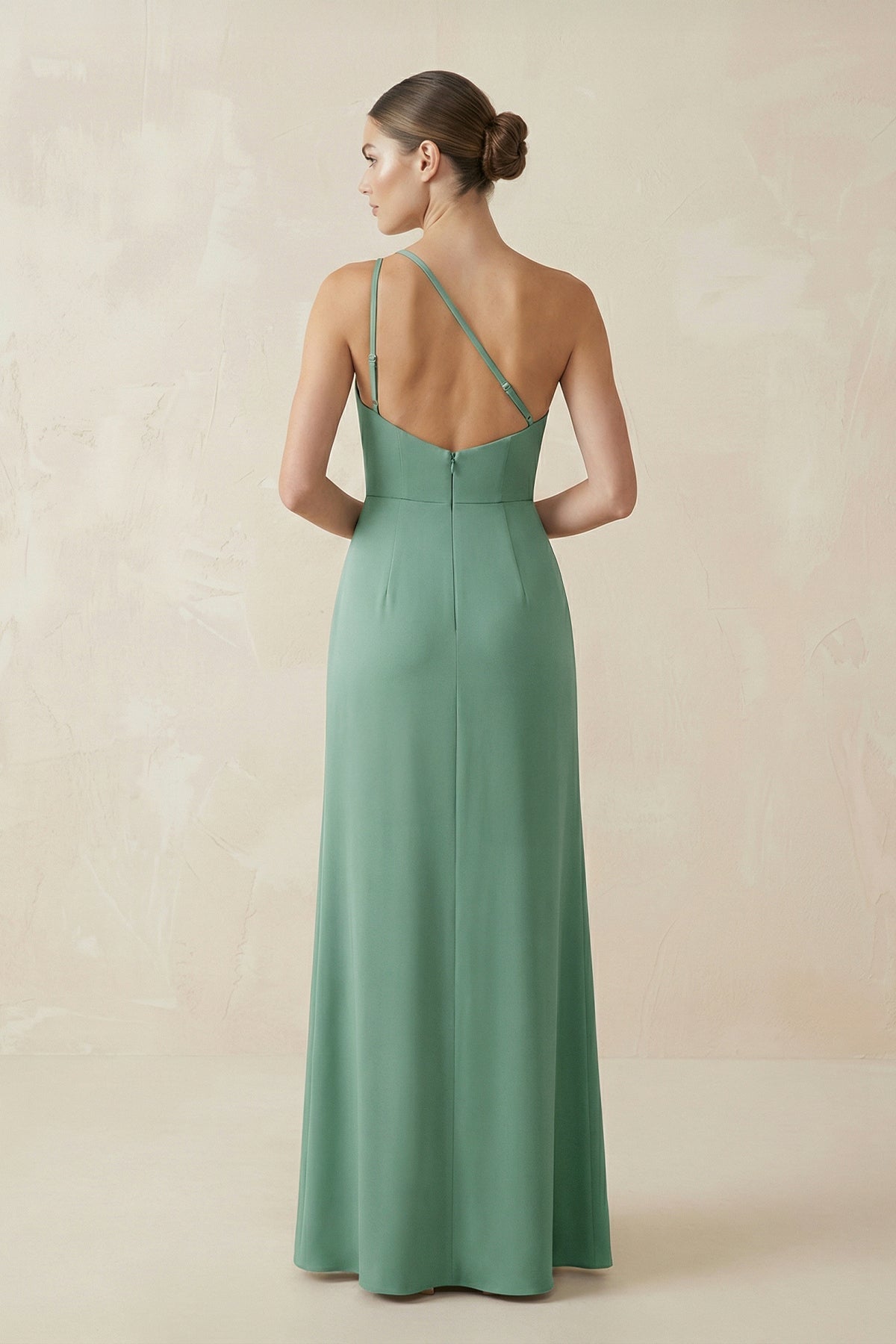 Robe demoiselle d’honneur vert menthe longue asymétrique sans manches avec fente - Harana