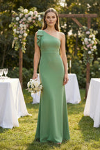 Robe demoiselle d’honneur matcha longue asymétrique sans manches à volants - Harana