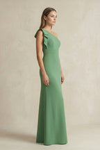 Robe demoiselle d’honneur matcha longue asymétrique sans manches à volants - Harana