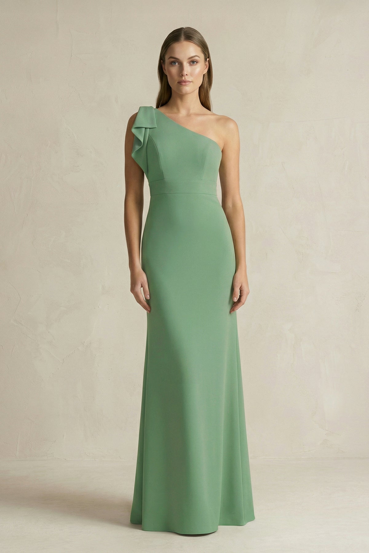 Robe demoiselle d’honneur matcha longue asymétrique sans manches à volants - Harana