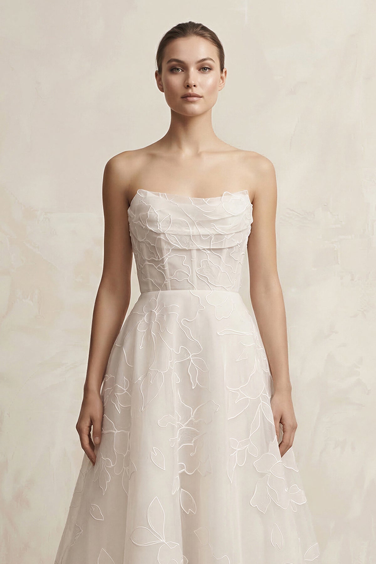 Robe de mariée ivoire longue bustier manches longues sans manches - Harana