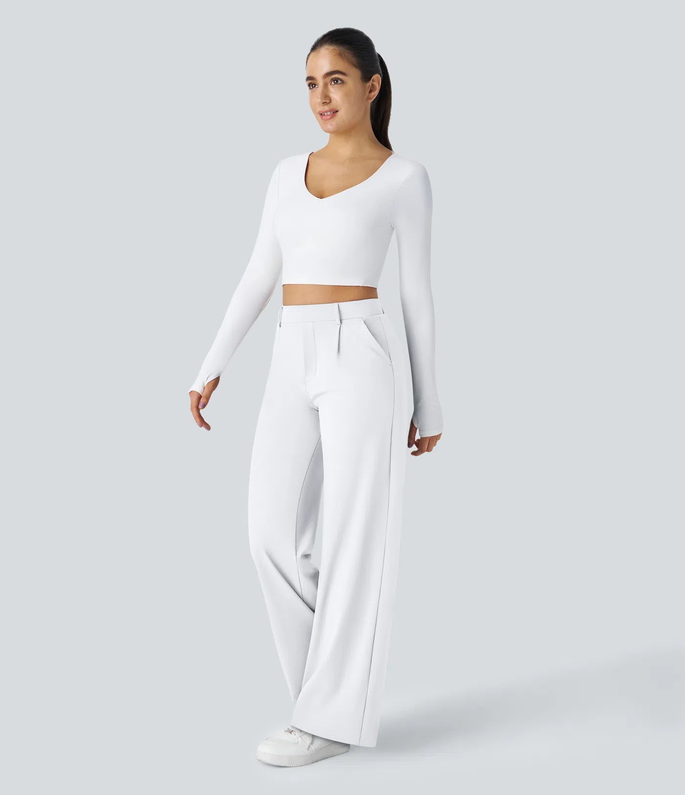 Pantalon blanc taille haute à pinces - Harana
