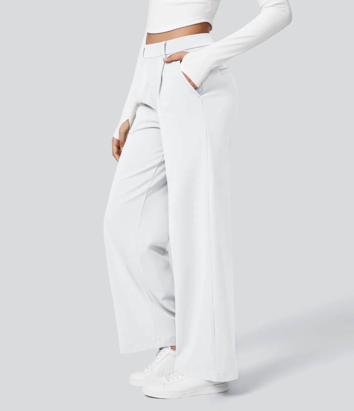 Pantalon blanc coupe droite taille haute - Harana