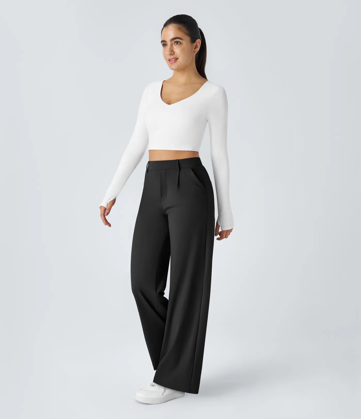 Pantalon noir taille haute à pinces - Harana