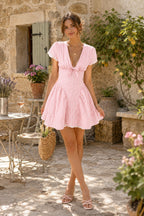 Robe rose courte en coton coupe trapèze à carreaux vichy - Harana