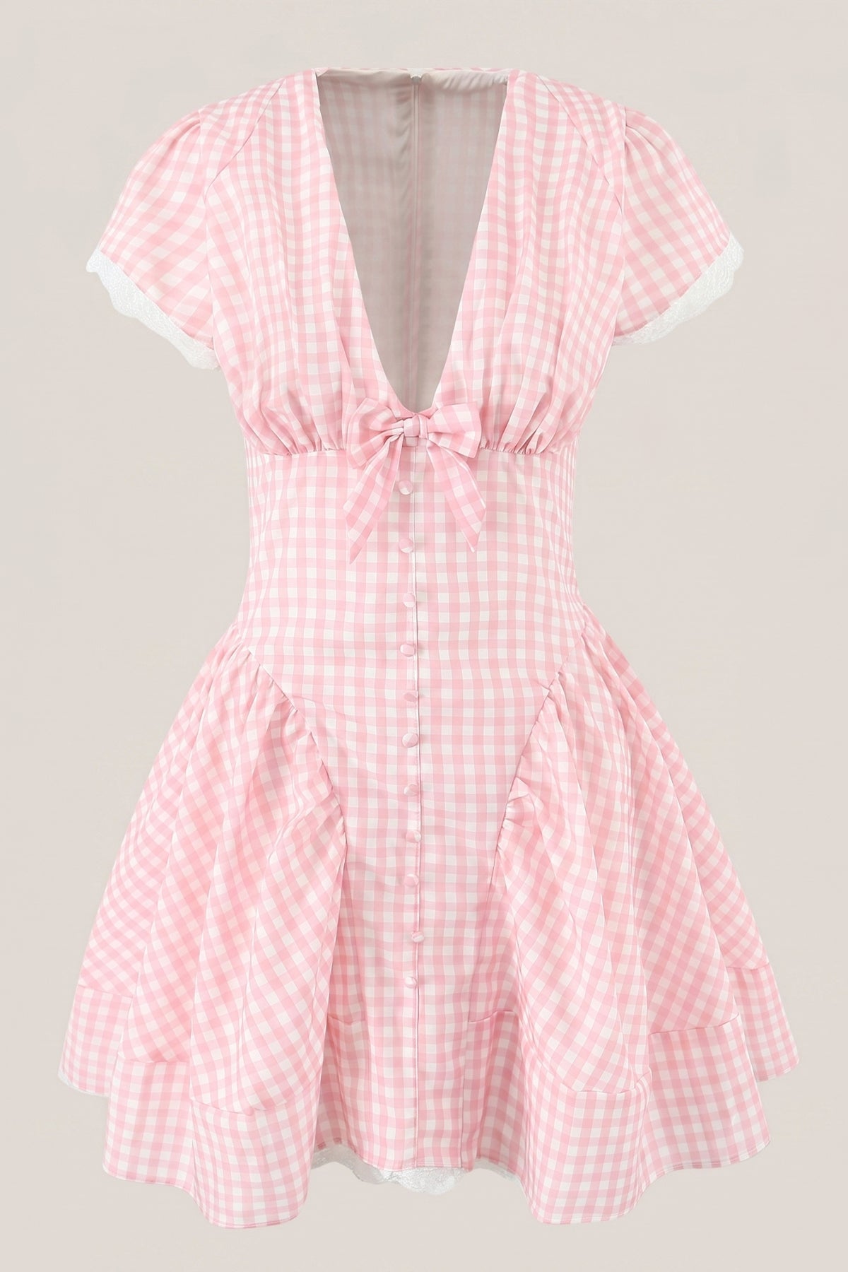 Robe rose courte en coton coupe trapèze à carreaux vichy - Harana