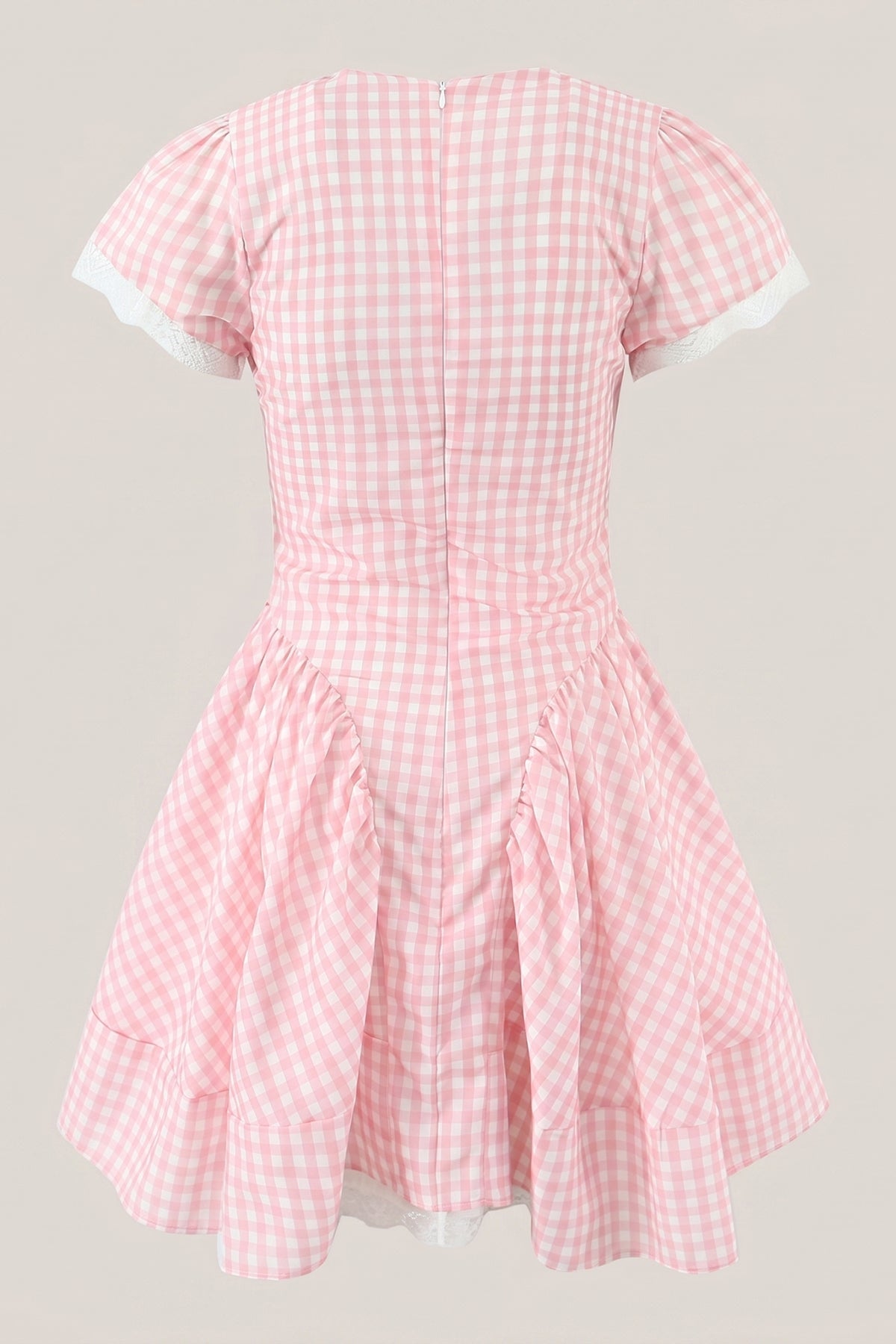 Robe rose courte en coton coupe trapèze à carreaux vichy - Harana