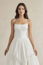 Robe de mariée blanche trapèze en dentelle bustier sans manches - Harana
