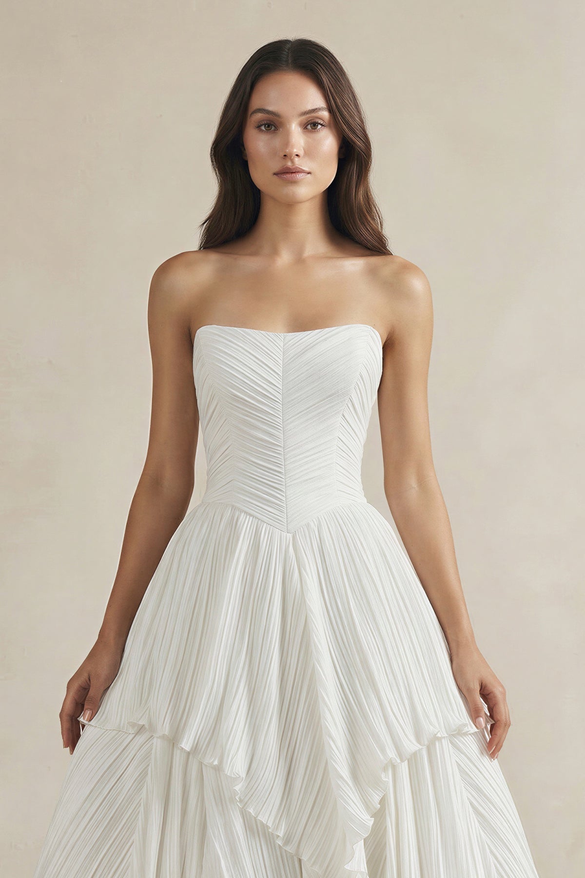 Robe de mariée blanche trapèze en dentelle bustier sans manches - Harana