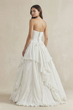 Robe de mariée blanche trapèze en dentelle bustier sans manches - Harana