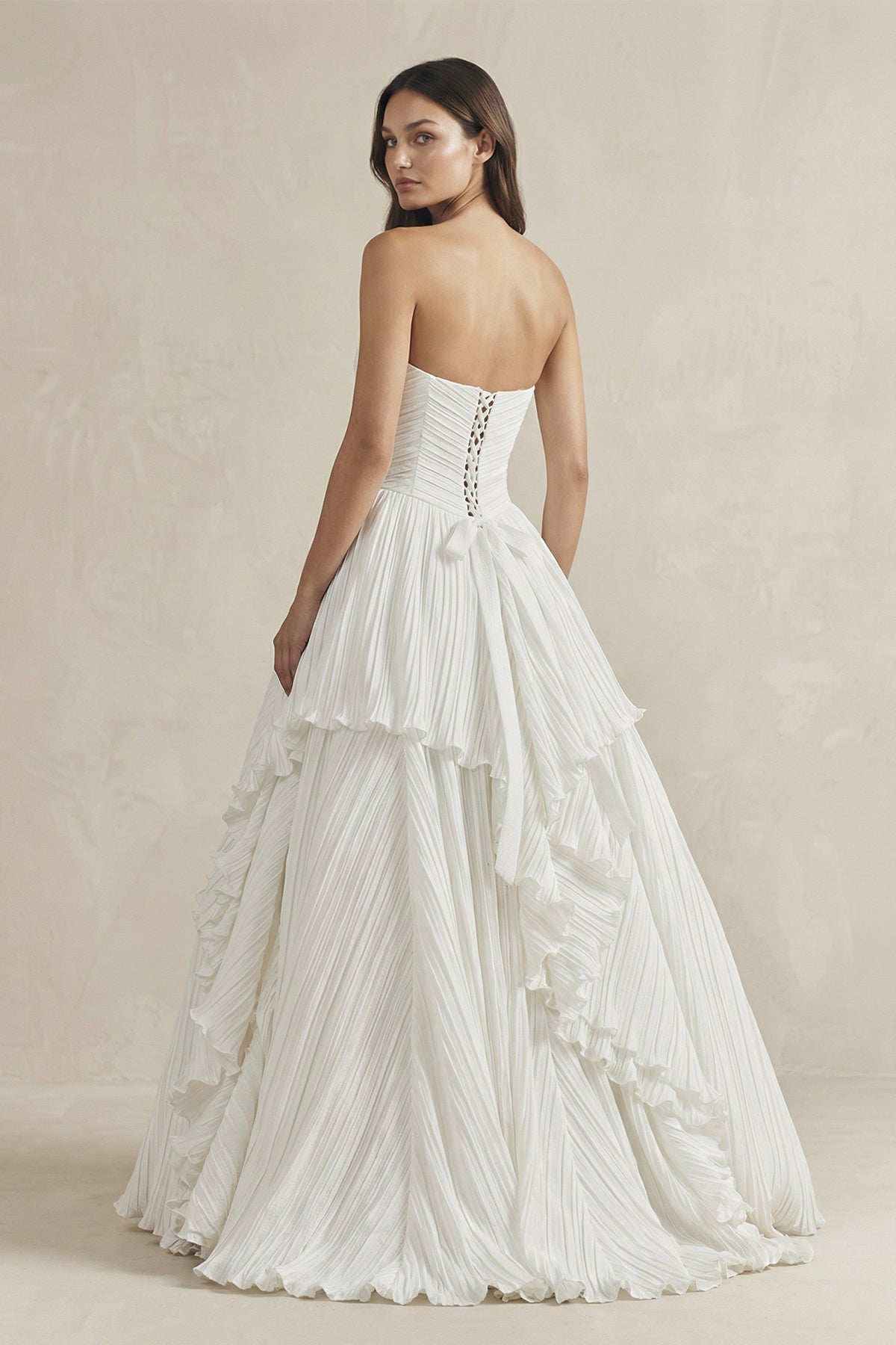 Robe de mariée blanche trapèze en dentelle bustier sans manches - Harana