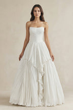 Robe de mariée blanche trapèze en dentelle bustier sans manches - Harana