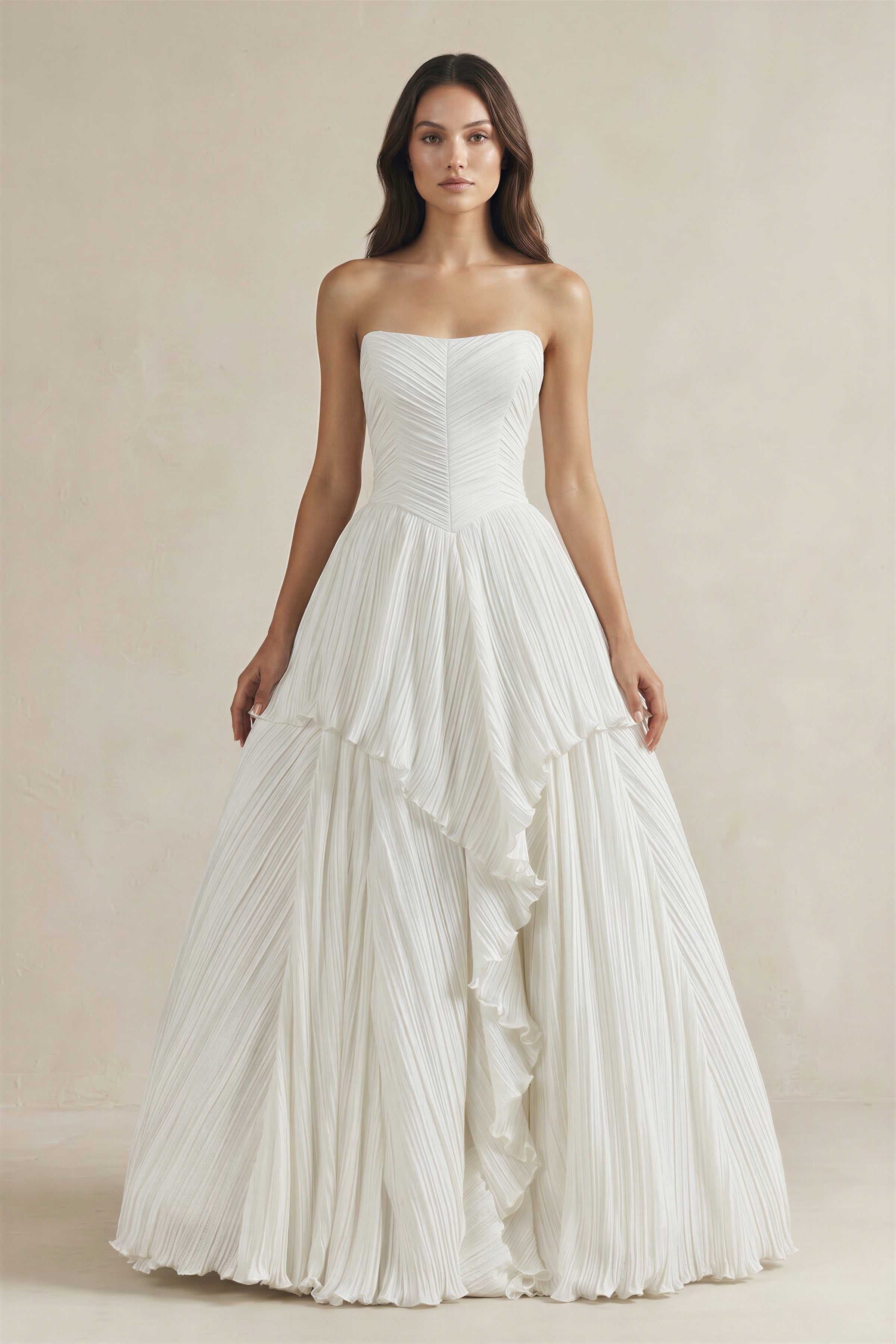 Robe de mariée blanche trapèze en dentelle bustier sans manches - Harana