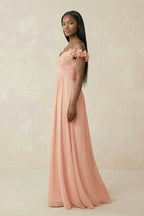 Robe demoiselle d’honneur english rose longue à épaules dénudées manches courtes plissée - Harana