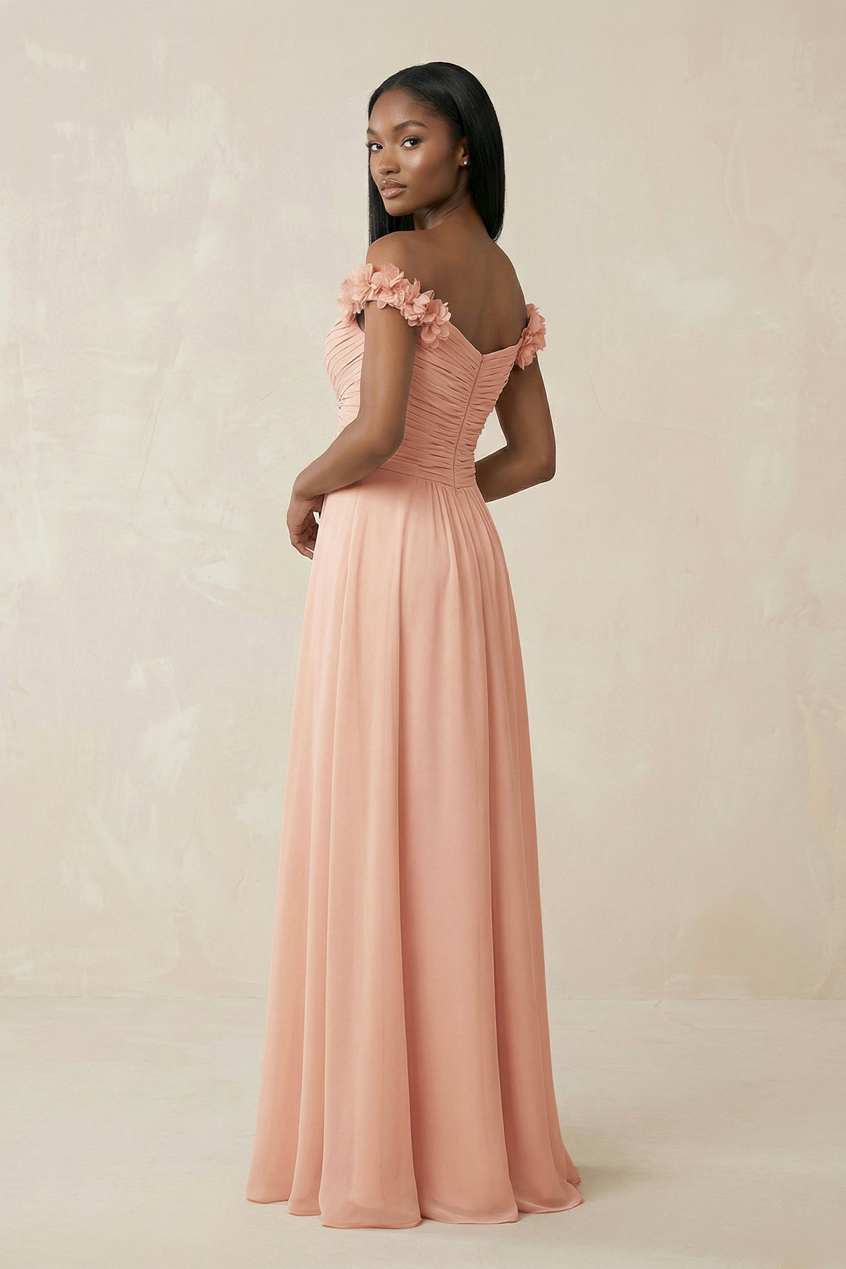 Robe demoiselle d’honneur english rose longue à épaules dénudées manches courtes plissée - Harana