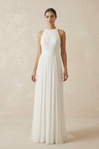 Robe de mariée ivoire fourreau mousseline dos nu sans manches - Harana