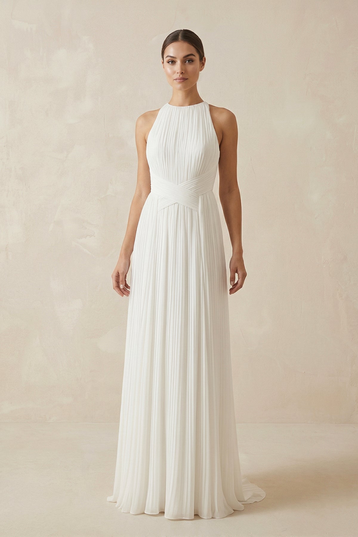 Robe de mariée ivoire fourreau mousseline dos nu sans manches - Harana