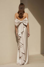 Robe longue champagne satinée plissée avec nœud - Harana