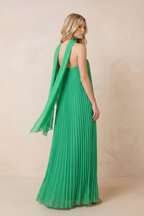 Ensemble deux pièces vert à jupe longue coupe trapèze bustier plissé avec étole assortie - Harana