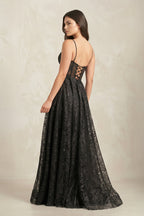 Robe de mariée noire trapèze en dentelle sans manches avec fente - Harana