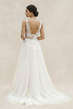 Robe de mariée ivoire trapèze en tulle sans manches à volants - Harana