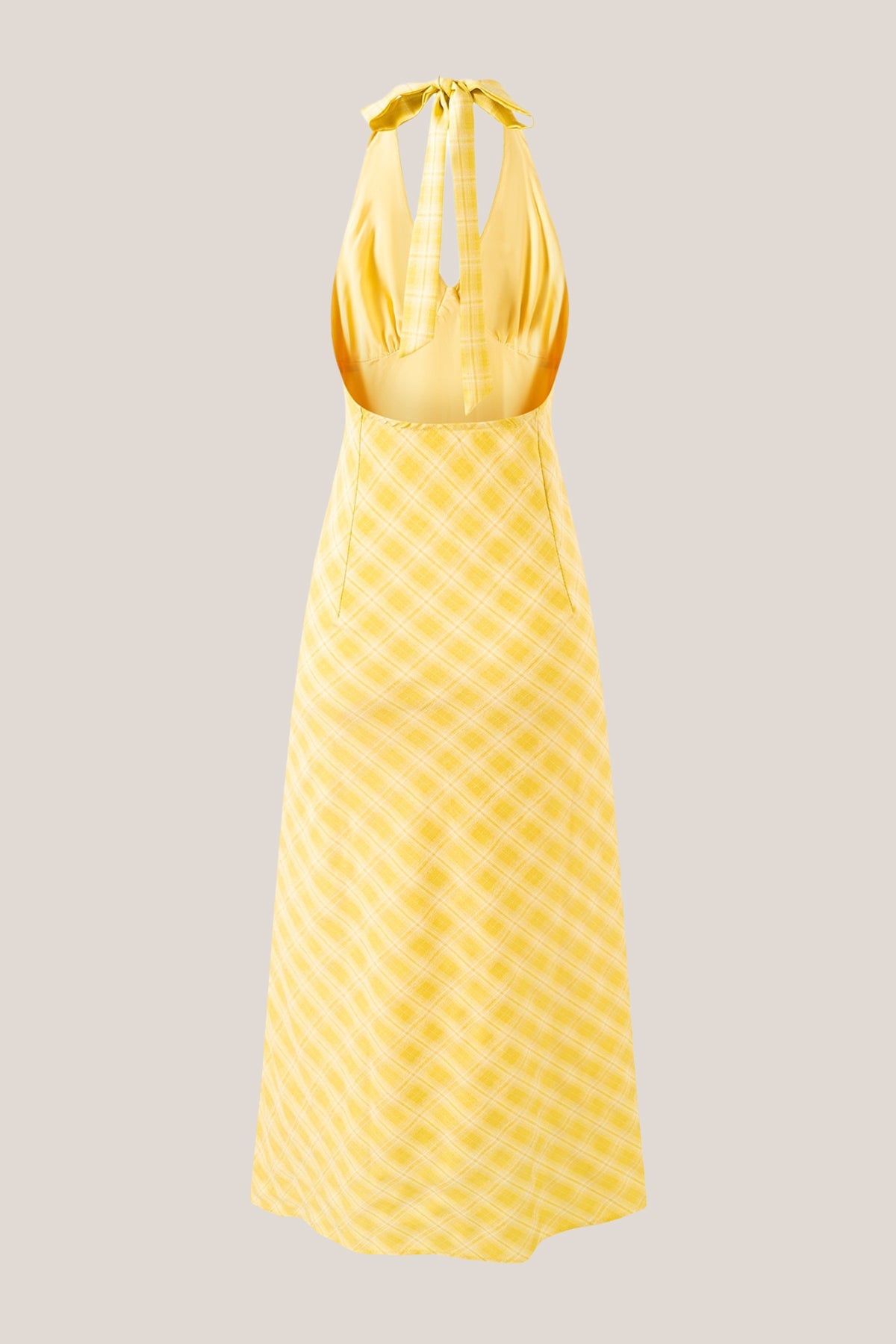 Robe jaune midi coupe trapèze à décolleté plongeant imprimée - Harana