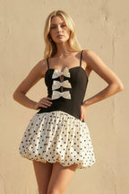 Robe courte black & ivory avec nœud - Harana